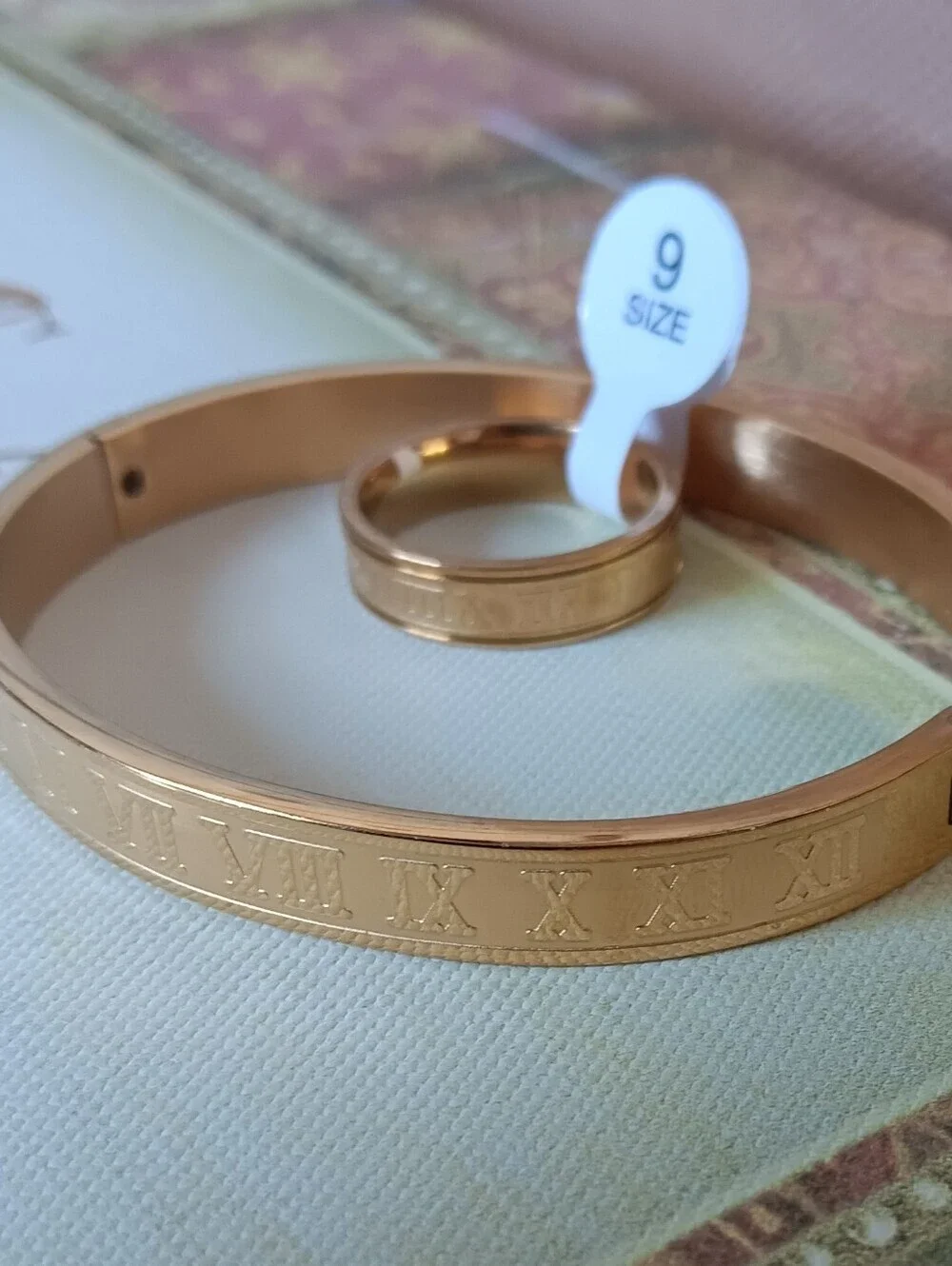 18K Gold plated bracelet Roman numeral bracelet  ring set 2 Pieces Size 9 N 8